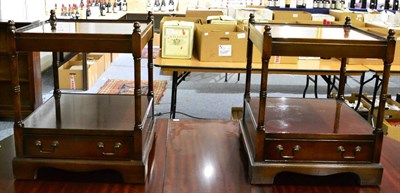 Lot 1185 - Pair of matching lamp tables with drawers in dark mahogany veneer