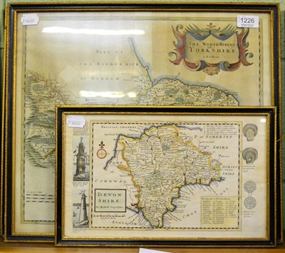 Lot 1226 - Framed map of Devonshire by Robert Morden, another smaller by H Mall and a map of the North...