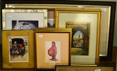 Lot 1235 - Two watercolours by R W Hames and nine various prints/engravings (11)