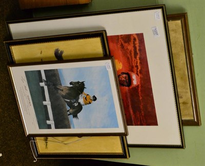 Lot 1237 - Lester Pigott signed print, Dawn Run signed print and two oil paintings