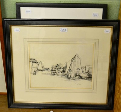 Lot 1252 - Philip Naviasky (1894-1983) A gypsy encampment, signed, pencil, together with two pencil nude...