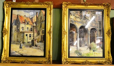 Lot 1259 - Pair of framed watercolours of Continental street scenes, initialled GS and dated 1914 (2)