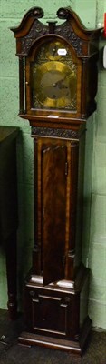 Lot 1282 - Small mahogany longcase clock case with brass face, movement missing