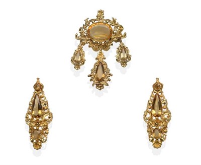 Lot 258 - A Matched 19th Century Citrine Suite, Comprising a Brooch/Pendant and a Pair of Near Matching...