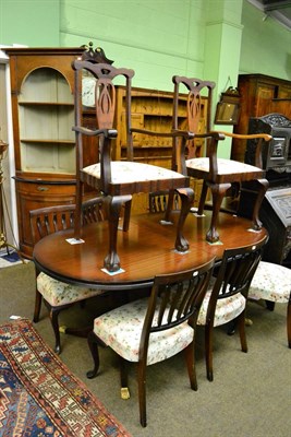 Lot 1302 - Reproduction mahogany twin-pedestal dining table, pair of carver chairs and six mahogany dining...