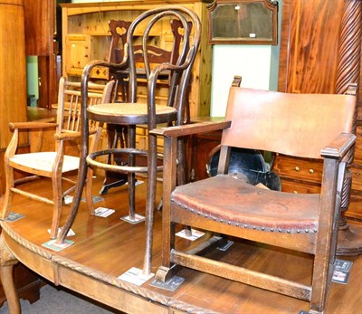 Lot 1308 - Bentwood high chair, child's chair and leather upholstered armchair (3)