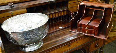 Lot 1318 - A large plated punch bowl, cups and ladle, a reproduction book stand and a reproduction table...