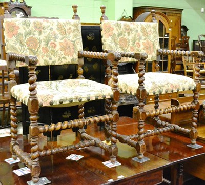 Lot 1321 - Pair of walnut bobbin turned armchairs