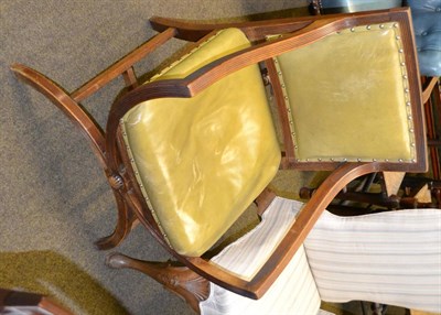 Lot 1356 - Late Victorian mahogany X-framed armchair in Regency style in olive leather