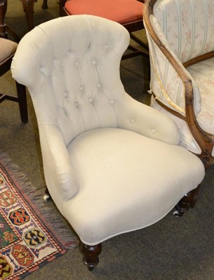 Lot 1360 - Small Victorian button back armchair in cream