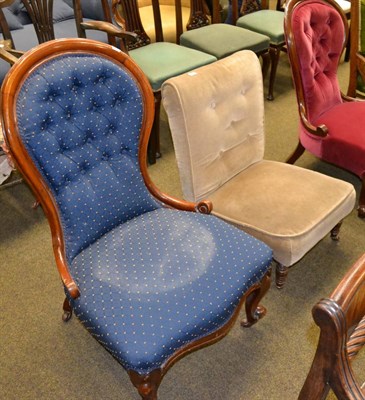 Lot 1367 - Victorian mahogany framed nursing chair and another with velvet upholstery (2)