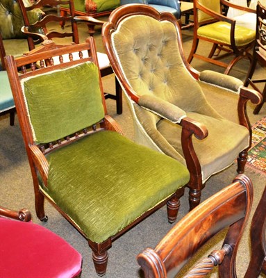 Lot 1369 - Walnut framed nursing chair and a mahogany framed armchair (2)