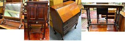 Lot 1405 - Victorian marquetry centre table, mahogany pot cupboard, a bureau and a William IV toilet...