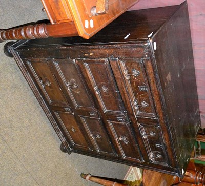 Lot 1411 - Late 17th century oak moulded chest of two short and three long drawers on bun feet