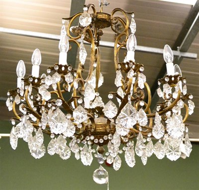 Lot 1454 - A pair of gilt metal and cut glass chandeliers (ex Trawsgoed Mansion)