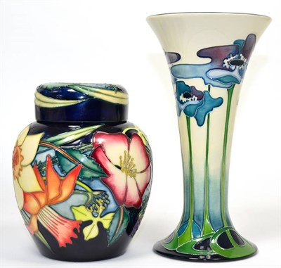 Lot 107 - A modern Moorcroft Blue Heaven pattern vase, impressed factory marks, 21.5cm (boxed) and a...