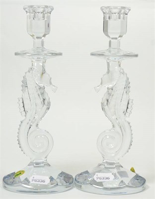 Lot 111 - Pair of Waterford crystal 'Seahorse' candlesticks, 30cm high, with boxes