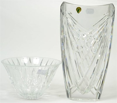 Lot 112 - Waterford crystal 'Carmichael' vase, 32cm high, with box; and 'Railfall' bowl, 20.5cm diameter (2)