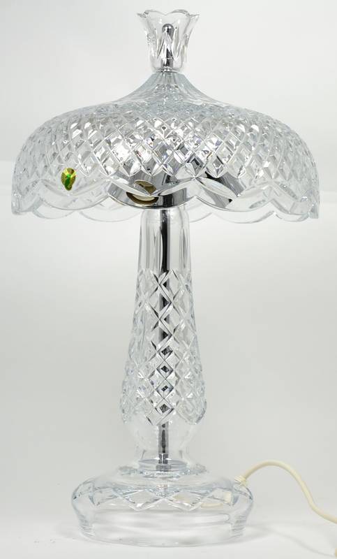 Lot 115 - Waterford crystal 'Achillbeg' mushroom shaped table lamp, 50cm high, with box
