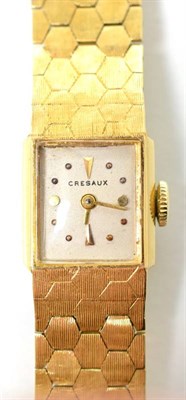 Lot 142 - A lady's wristwatch, signed Cresaux, case stamped 14k