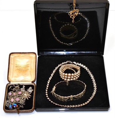 Lot 163 - Late Victorian 9 carat gold pendant set with amethysts and seed pearls, with a 9 carat gold...