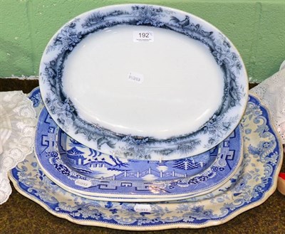 Lot 192 - A large Victorian blue and white meat plate, with three others (4)