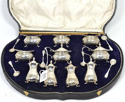 Lot 225 - A silver ten piece condiment set, Edward Souter Barnsley, Birmingham 1945, comprising four...