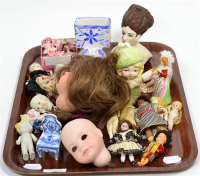 Lot 234 - Assorted items including miniature bisque dolls on fabric bodies, miniature jointed bisque...