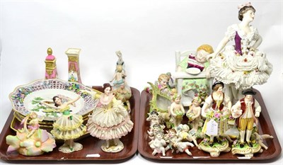Lot 249 - Pair of 19th century Derby figures of a shepherd and flower seller; two 20th century Meissen...