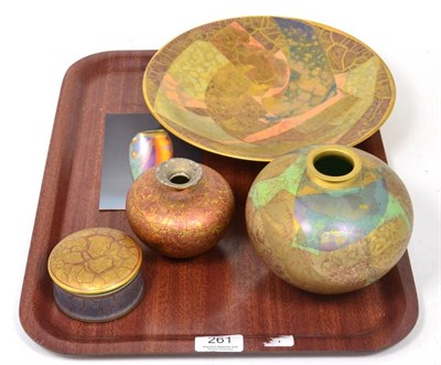 Lot 261 - Four pieces of studio pottery by Tony Laverick, all with multiple re-firings using gold and...