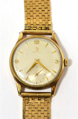 Lot 277 - A 9ct gold wristwatch, signed Omega, later attached bracelet with clasp stamped 750