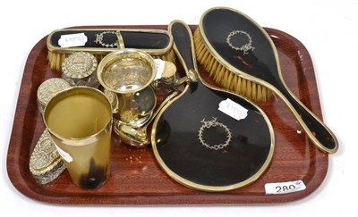 Lot 280 - Silver wares including Chinese miniature watering can, dressing table items etc