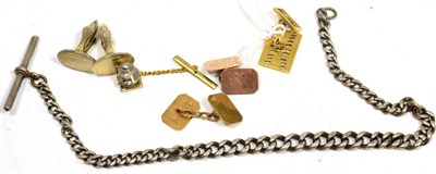 Lot 283 - Cufflink, stamped '750'; two matching cufflinks; silver watch chain etc