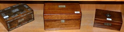 Lot 311 - A rosewood jewellery/vanity box; a mother of pearl inlaid jewellery box; and a mahogany table...