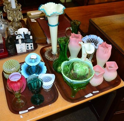 Lot 317 - Large collection of Victorian glass, including Burmese satin glass and Vaseline glass vases (on two