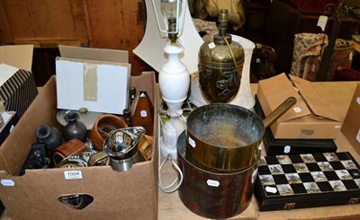 Lot 1004 - Assorted treen, collectables and other items, to include: two chess sets; a metronome; copper...