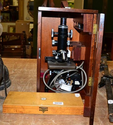 Lot 1010 - W Watson service II microscope no.113949, black lacquered finish engraved 'R.(D)S.V.S' (cased);...