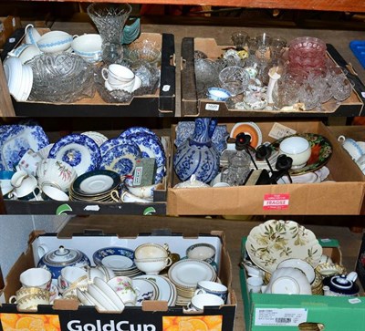 Lot 1020 - Six boxes of ceramics and glass including tea wares, 1930s glass, Maling, Shelley bowl etc