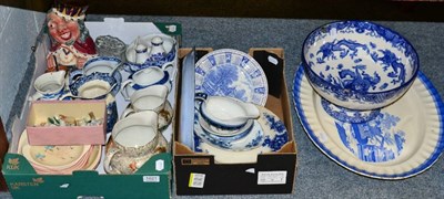 Lot 1021 - Blue and white turkey plate, blue and white pottery etc