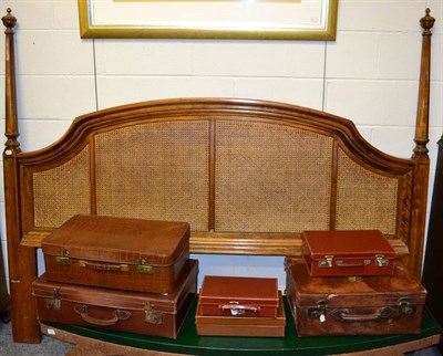 Lot 1069 - A Continental cane back bed head; a reproduction sideboard cabinet; a modern burr walnut...