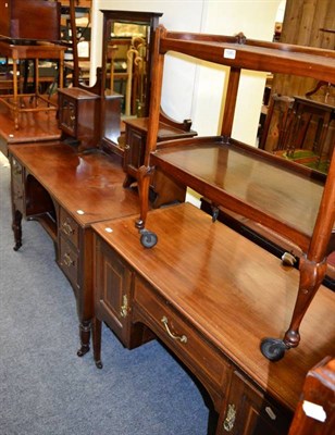 Lot 1080 - Edwardian mahogany dressing table and mirror; checkered string inlaid mahogany dressing table...