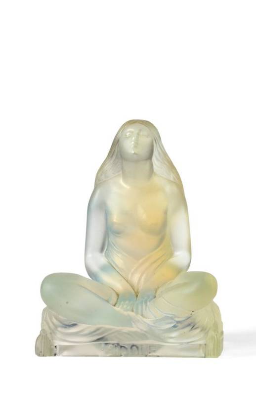 Lot 463 - An Art Deco Sabino Opalescent Glass  "L'IDOLE " Figure, moulded as a seated semi nude female,...