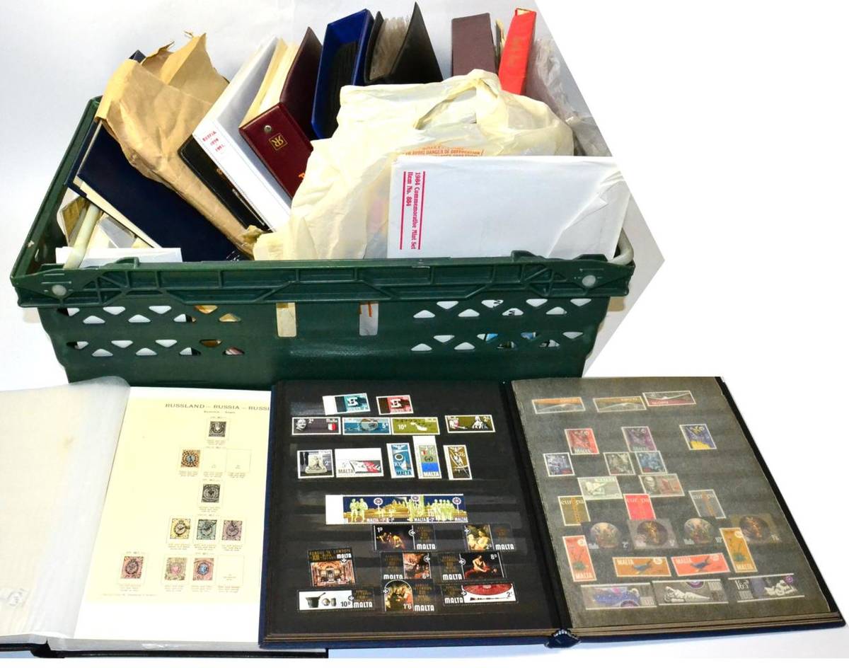 Lot 4 - World Stamps in a large green box - Some better with interest in Russia, Gibraltar, Malta and...