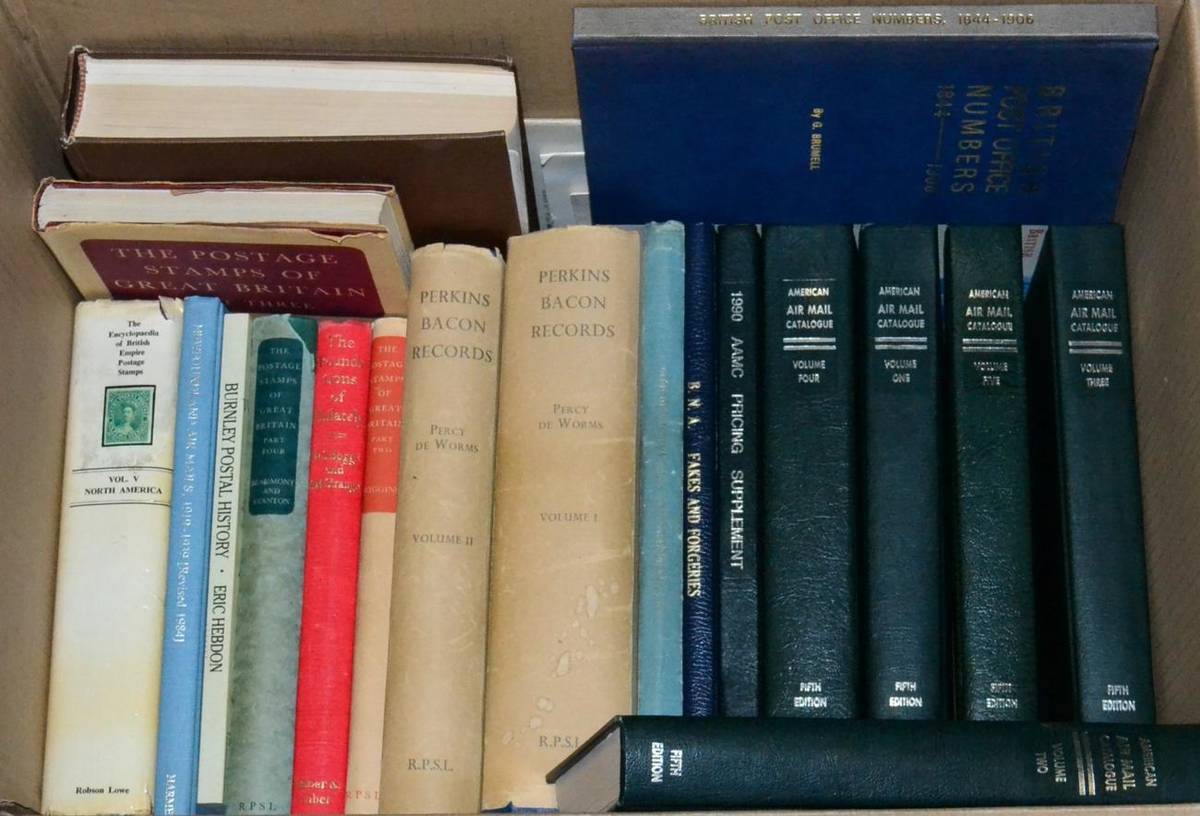 Lot 109 - Philatelic Literature; a heavy box of useful specialist literature with scarce books and...