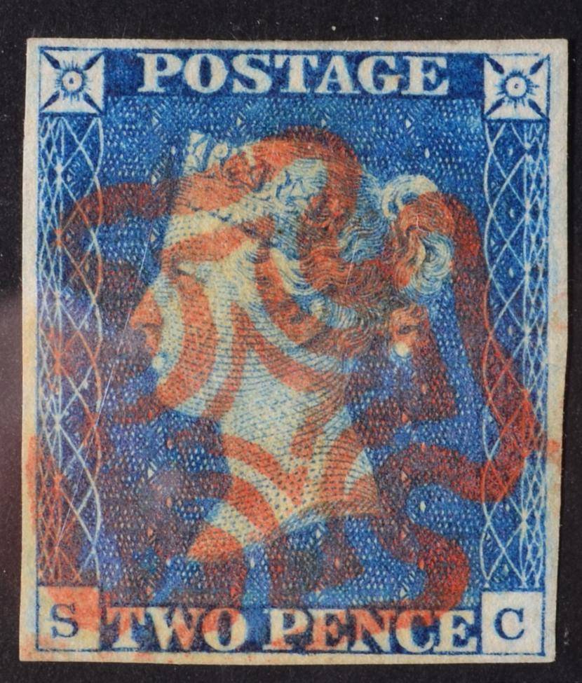 Lot 174 - 1840 2d Blue SG 5e, Plate 1. Superb Copy with 4 large margins, cancelled by red Maltese Cross....