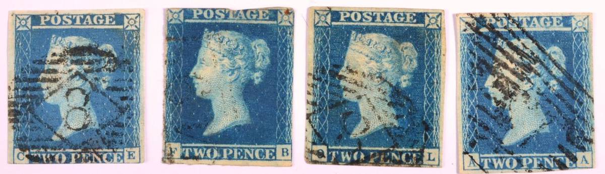 Lot 201 - 1841 2d Blue SG 14 - Small selection of good to fine used copies on a stockcard with 2 to 4...