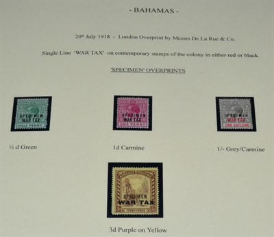 Lot 192 - Bahamas. A twenty five page, well presented collection of WWI War Tax issues of 1917 to 1919,...