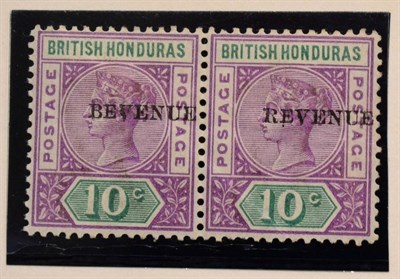 Lot 203 - British Honduras. July 1899 10c horizontal pair with left adhesive variety BEVENUE