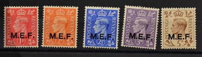 Lot 205 - British Occupation of Italian Colonies - Middle East Forces. March 1942 1d to 5d, overprint 13...