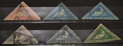 Lot 221 - Cape of Good Hope. A selection of six used triangles 1d (three margins), 4d (3), 6d and 1s....